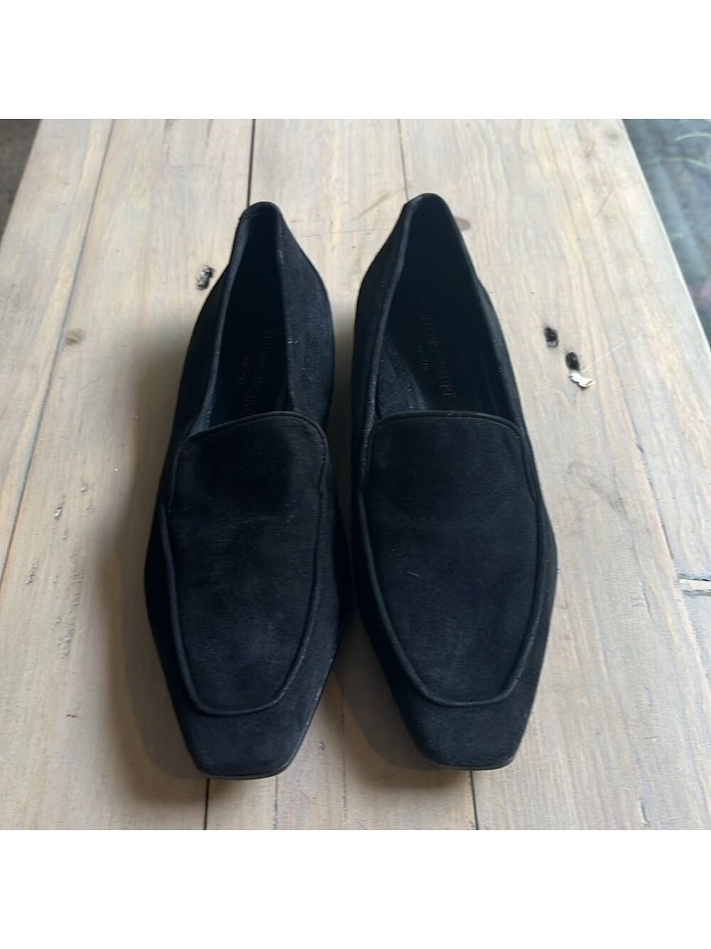 New Marion Parke Caroline Black Suede Square Toe Flat Loafer 10mm Size 6.5